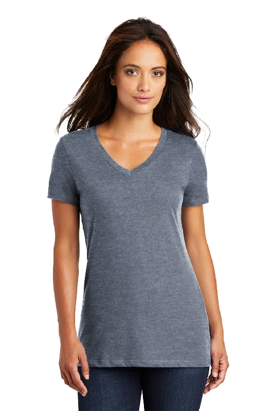 District Womens Perfect Weight Short Sleeve V-Neck T-Shirt - Heather Navy Blue Welt Pockets Slit Pockets Flap Pockets District Womens Perfect Weight Short Sleeve V-Neck T-Shirt - Heather Navy Blue Welt Pockets Slit Pockets Flap Pockets