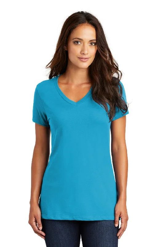 District Womens Perfect Weight Short Sleeve V-Neck T-Shirt - Bright Turquoise Blue Handmade Hand-knitted Hand-woven District Womens Perfect Weight Short Sleeve V-Neck T-Shirt - Bright Turquoise Blue Handmade Hand-knitted Hand-woven