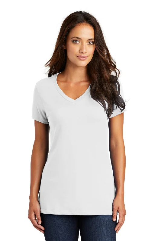 District Womens Perfect Weight Short Sleeve V-Neck T-Shirt - Bright White Beaded Sequined Faux Fur District Womens Perfect Weight Short Sleeve V-Neck T-Shirt - Bright White Beaded Sequined Faux Fur