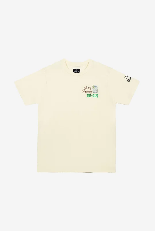 Gin & Tonic T-Shirt - Ivory Hooded Caped Shawl Collar