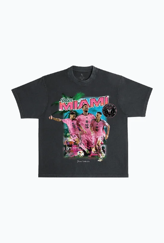 Inter Miami Vintage Player Heavyweight Pigment Dyed T-Shirt - Black Graphic Embroidered Appliqued Inter Miami Vintage Player Heavyweight Pigment Dyed T-Shirt - Black Graphic Embroidered Appliqued