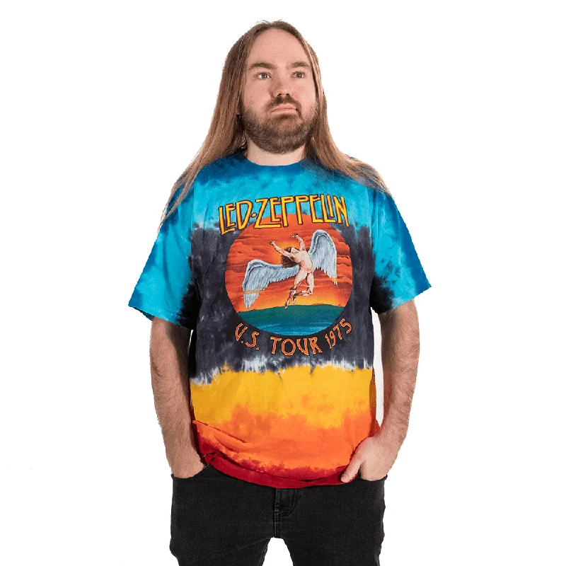 Led Zeppelin | Us Tour 1975 Tie Dye T-Shirt Striped Floral Plaid