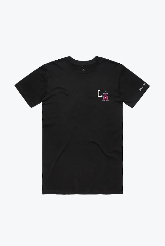 Los Angeles Angels Essentials T-Shirt - Black Hooded Caped Shawl Collar