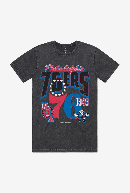 Philadelphia 76ers Stonewash T-Shirt - Black Front Pockets Side Pockets Patch Pockets Philadelphia 76ers Stonewash T-Shirt - Black Front Pockets Side Pockets Patch Pockets