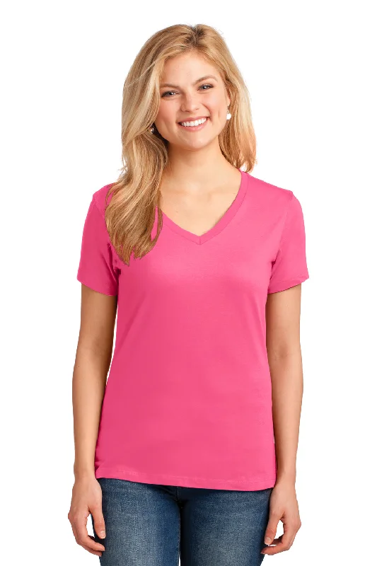 Port & Company Womens Core Short Sleeve V-Neck T-Shirt - Neon Pink Collared Crew Neck Turtle Neck Port & Company Womens Core Short Sleeve V-Neck T-Shirt - Neon Pink Collared Crew Neck Turtle Neck