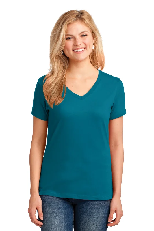 Port & Company Womens Core Short Sleeve V-Neck T-Shirt - Teal Green Anti-Shrink Durable Soft Port & Company Womens Core Short Sleeve V-Neck T-Shirt - Teal Green Anti-Shrink Durable Soft
