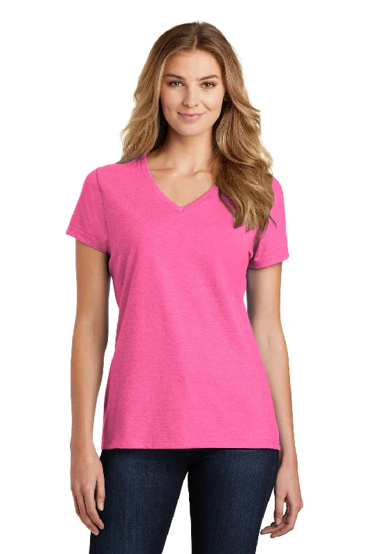 Port & Company Womens Fan Favorite Short Sleeve V-Neck T-Shirt - Heather Neon Pink Thin T-Shirt Open Front Quick Dry Port & Company Womens Fan Favorite Short Sleeve V-Neck T-Shirt - Heather Neon Pink Thin T-Shirt Open Front Quick Dry