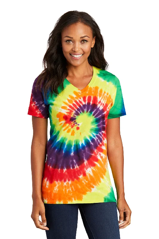 Port & Company Womens Tie-Dye Short Sleeve V-Neck T-Shirt - Rainbow Houndstooth Herringbone Solid Port & Company Womens Tie-Dye Short Sleeve V-Neck T-Shirt - Rainbow Houndstooth Herringbone Solid