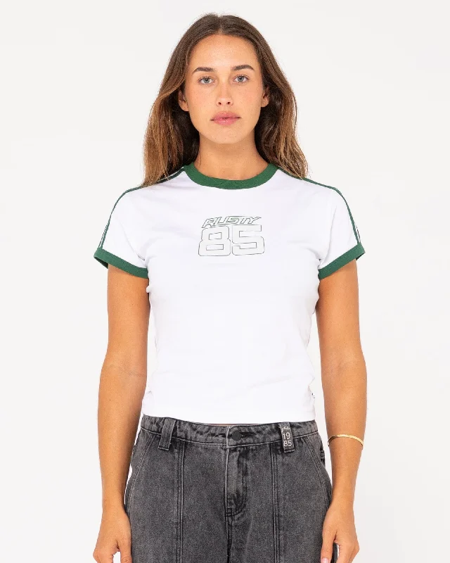 Rusty 85 Grad Skimmer Ringer T-Shirt Modern Contemporary Chic