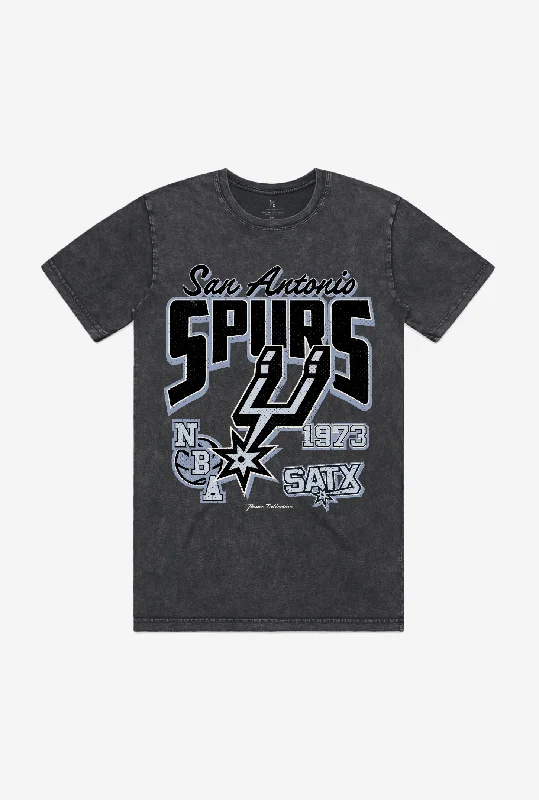 San Antonio Spurs Stonewash T-Shirt - Black Collared Crew Neck Turtle Neck