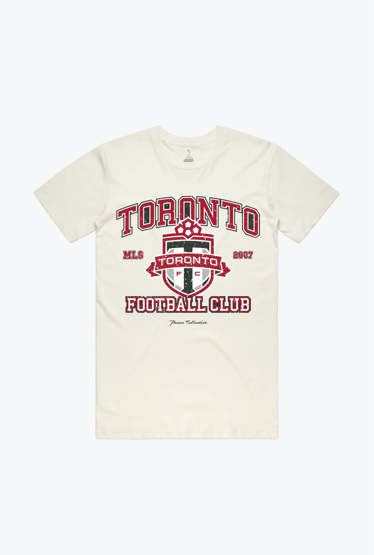 Toronto FC Vintage Washed T-Shirt - Ivory Collared Crew Neck Turtle Neck