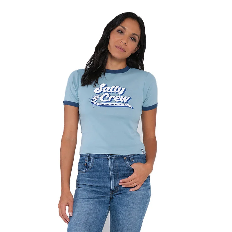 Women's Retro Catch Ringer S/S T-Shirt Welt Pockets Slit Pockets