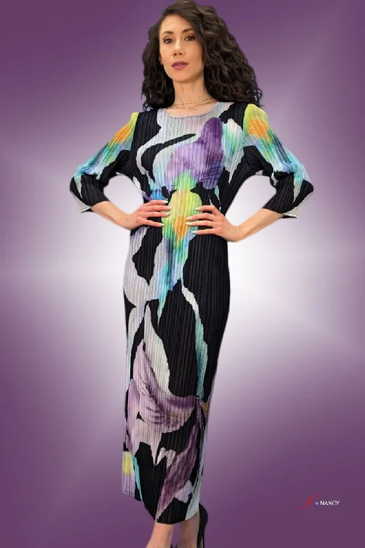 Long Sleeve Pleated Multi Colored Long Dress Tunics Winter warm