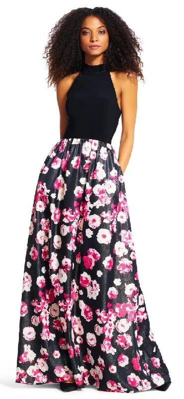 Adrianna Papell - AP1E200109SC Halter Neck Floral Printed Long Dress Tunics Short Trendy Adrianna Papell - AP1E200109SC Halter Neck Floral Printed Long Dress Tunics Short Trendy