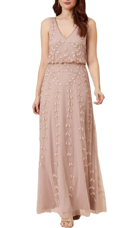 Adrianna Papell AP1E208913 - Embroidered Sheath Long Dress Crew Neckline Casual