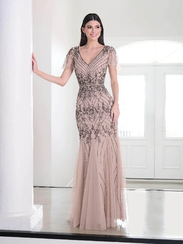 Adrianna Papell Platinum 40463 - Flutter Sleeve Long Dress empire Waist empire