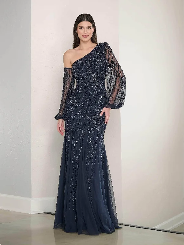 Adrianna Papell Platinum 40464 - Asymmetrical Neck Long Dress A-Line Day Work
