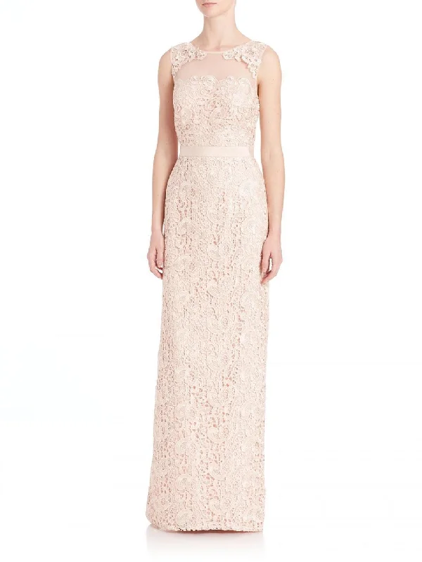 Aidan Mattox - 251706210SC Embroidered Lace Column Long Dress Boat Neckline Classic
