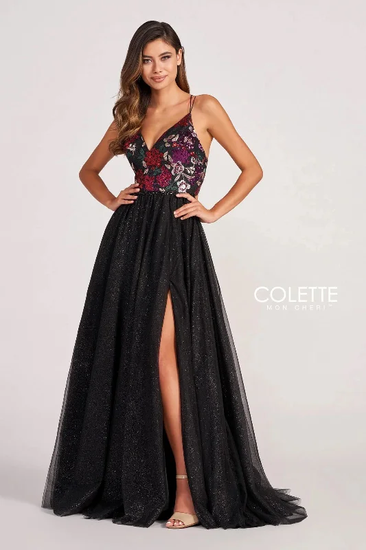 Colette CL2039 Floral Sequin Prom Glitter Formal Long Dress Tunics Wedding white