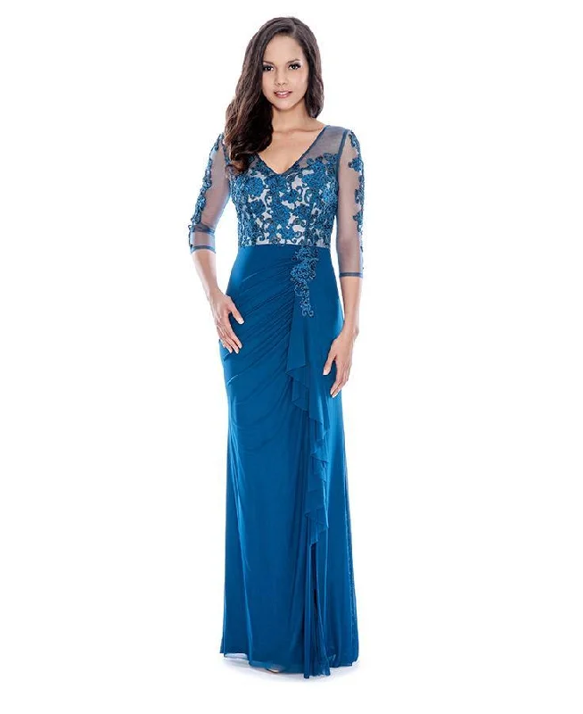 Decode 1.8 - Appliqued Draped Cascade Long Dress 183186SC Turtleneck Neckline Stylish