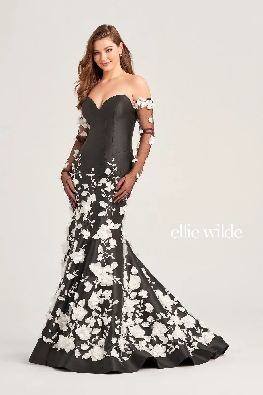Ellie Wilde EW35036 Mermaid Applique Prom Long Dress Tunics Solid Classic