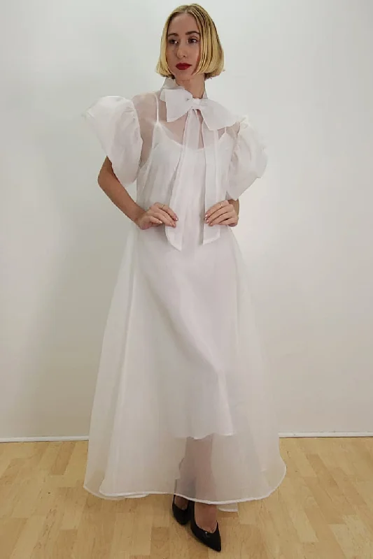 Flutter Sleeve Chiffon Ribbon Long Dress Tunics Summer linen