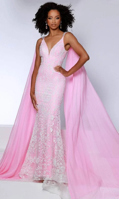 Johnathan Kayne 2826 - Long Cape Embroidered Prom Dress empire Waist empire