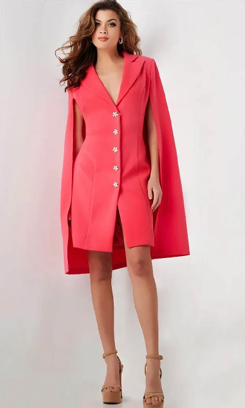 Jovani 26026 - Cape Sleeve Floral Buttons Cocktail Dress Tunics Cozy comfortable