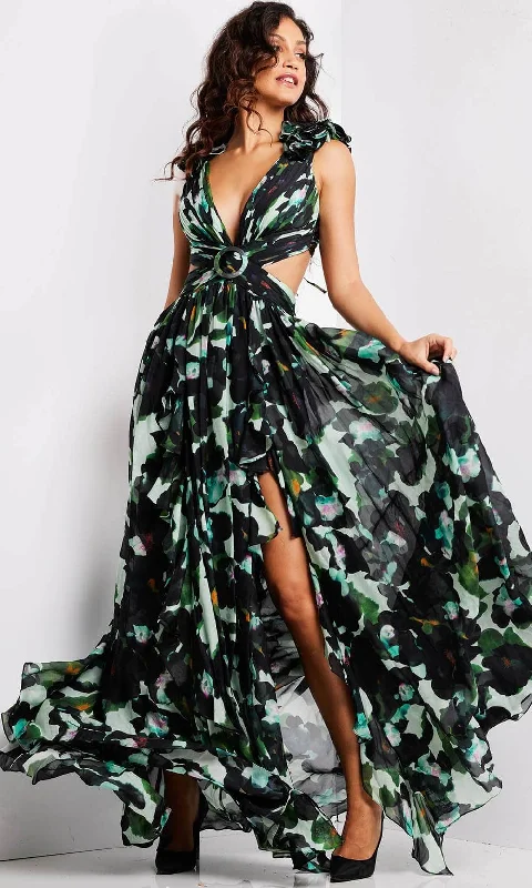 Jovani 39420 - Floral Camo Print Long Dress Tunics Formal black