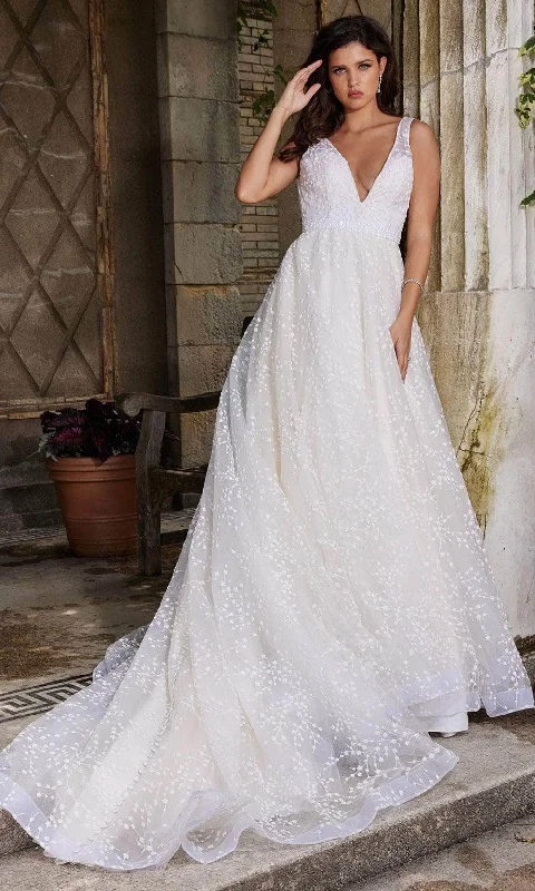 Jovani Bridal JB09491 - V-Neck Belted Waist Bridal Gown Tunics Plaid country