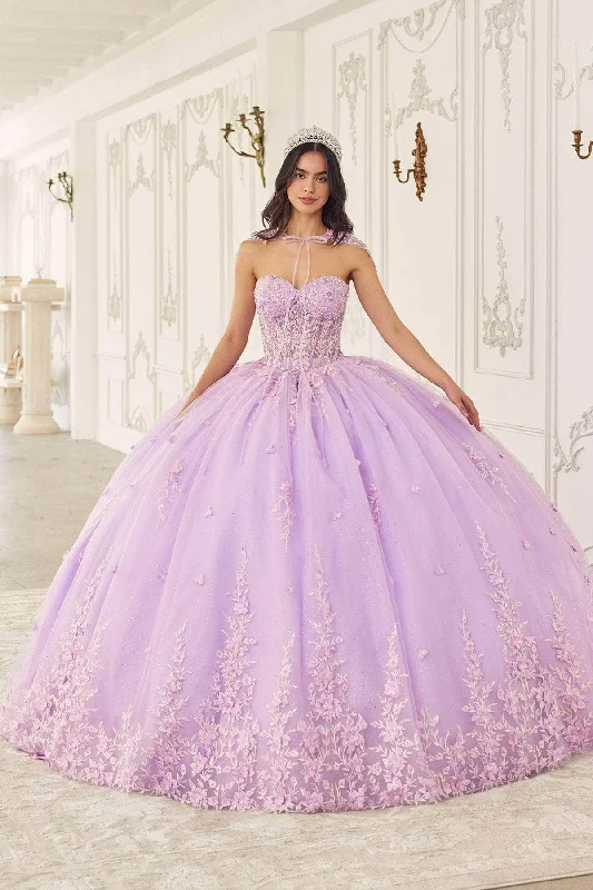 Ladivine 15723 - Cape Embellished Ballgown Boat Neckline Classic