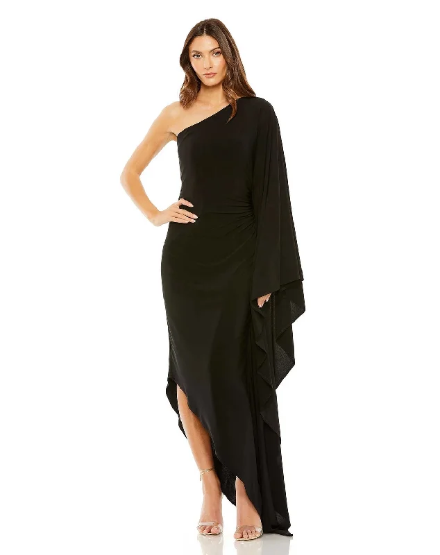 Mac Duggal 20673 One Shoulder Cape Sleeve High Low Dress Tunics Business professional Mac Duggal 20673 One Shoulder Cape Sleeve High Low Dress Tunics Business professional