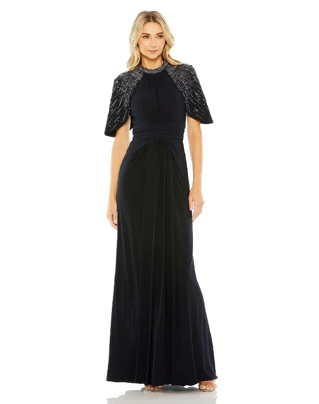 Mac Duggal 42100 Long Formal Fitted Cape Sleeve Dress Tunics Yoga stretchy