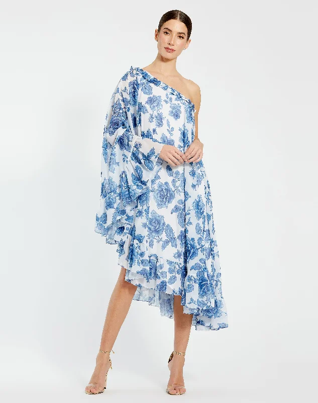 Mac Duggal 55073 High Low Floral Cape Sleeve Cocktail Dress Tunics Stylish elegant