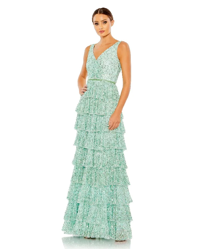 Mac Duggal 5627 Formal Ruffle Tiered Sequin Prom Long Dress Tunics Party sparkling