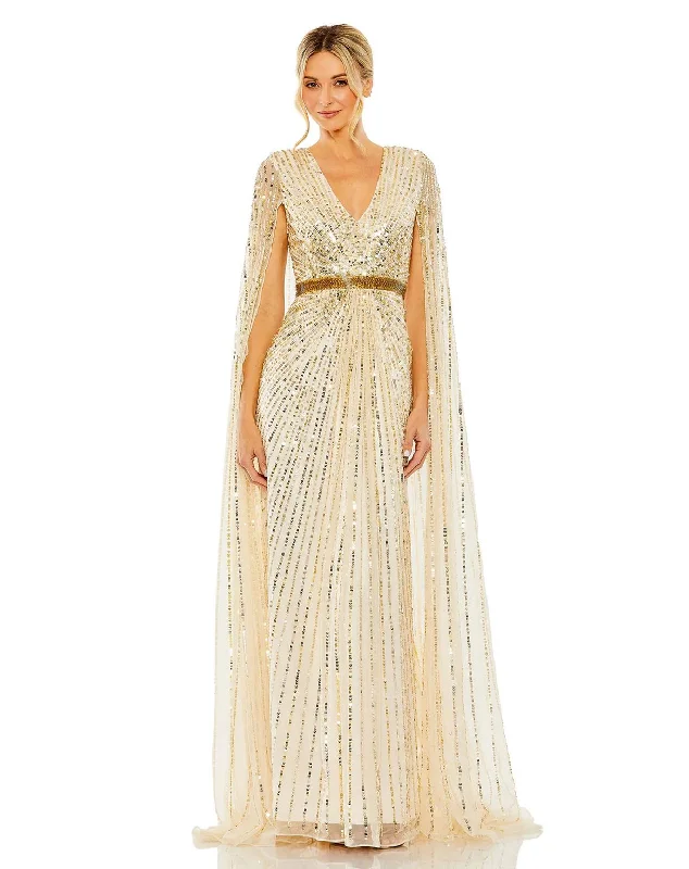 Mac Duggal 5803 Long Formal Cape Sleeve Dress Tunics Leisure comfortable