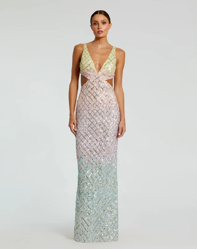 Mac Duggal 6049 Ombre Beaded Prom Formal Long Dress Tunics Wedding white