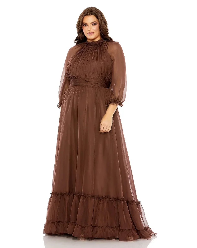 Mac Duggal 68426 Plus Size Puff Sleeve Tiered A Line Long Dress Tunics Hiking breathable
