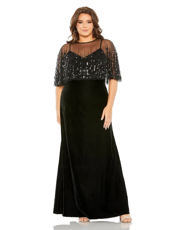 Mac Duggal 9228 Long Plus Size Velvet Cape Dress Tunics Running lightweight