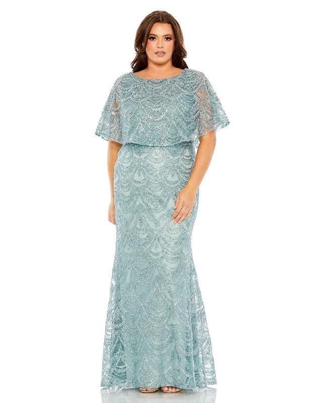 Mac Duggal 20470 Plus Size Long Formal Cape Dress Tunics Corduroy durable