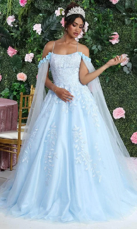 May Queen LK191 - Cape Sleeve Applique Gown Tunics Long Elegant