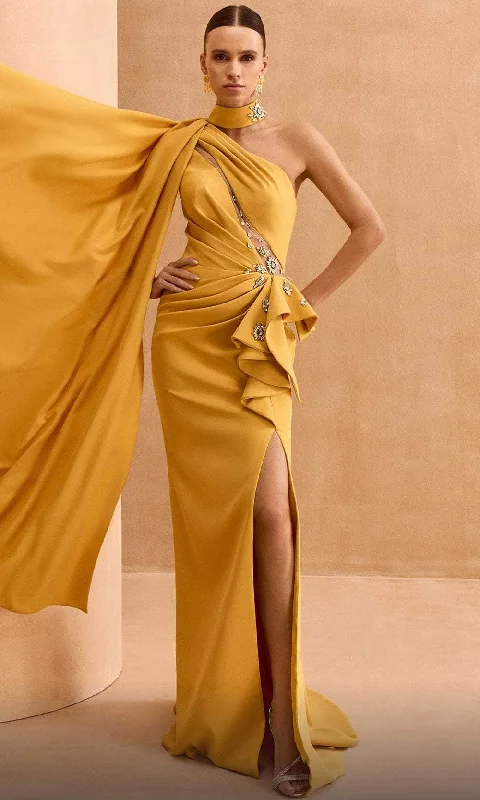 MNM Couture V02033 - One Shoulder Evening Gown with Cape Tunics Exclusive limited