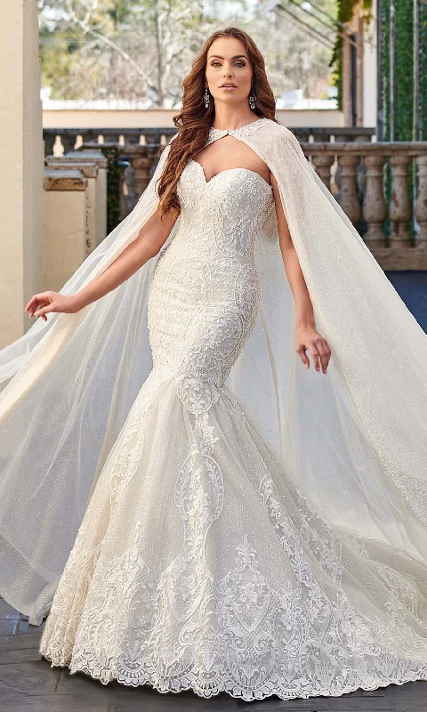 Rachel Allan - M781 Embroidered Lace Mermaid Wedding Gown With Cape Tunics Practical easy-care Rachel Allan - M781 Embroidered Lace Mermaid Wedding Gown With Cape Tunics Practical easy-care