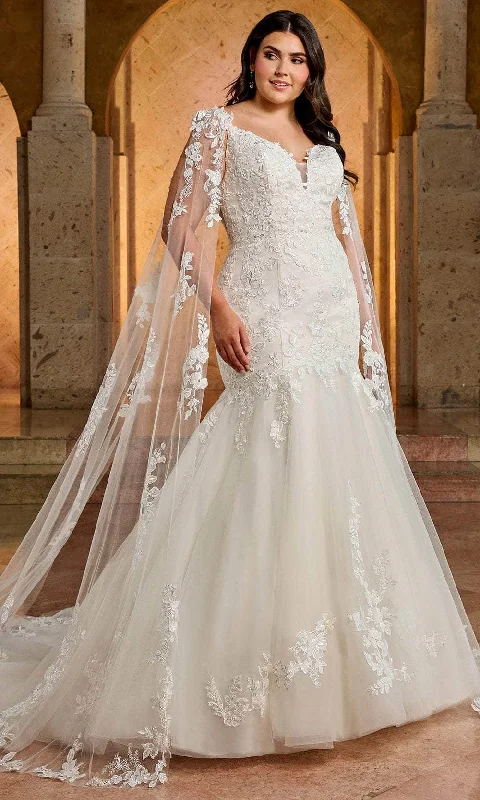 Rachel Allan RB4174 - Detachable Cape Appliqued Bridal Gown Tunics Timeless classic
