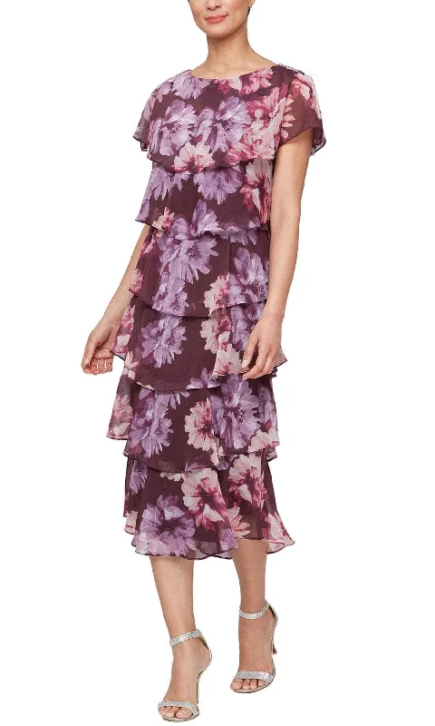 SLNY 9171975 - Tiered Floral Long Dress Tunics Silk luxurious