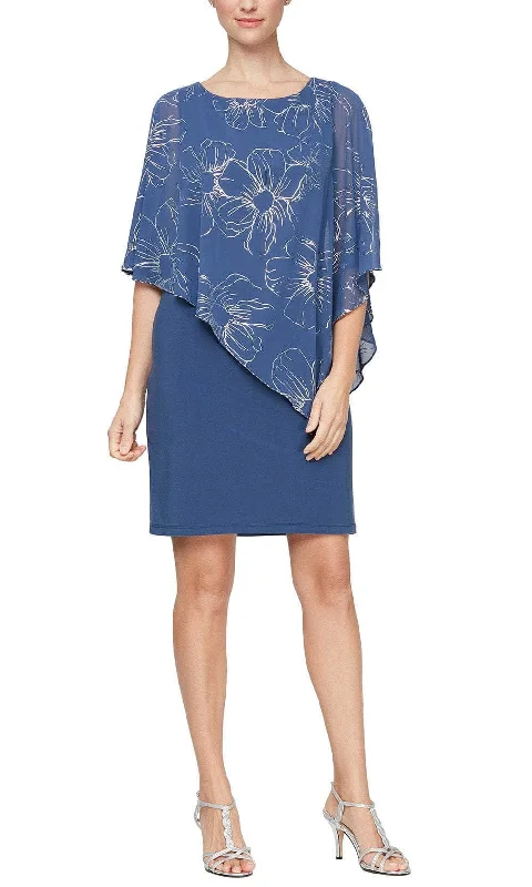 SLNY 9179146 - Floral Chiffon Capelet Dress Tunics Satin smooth