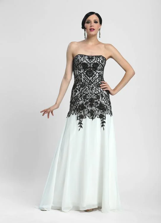 Sue Wong - Strapless Laced Bodice Long Dress N4134SC Square Neckline Feminine