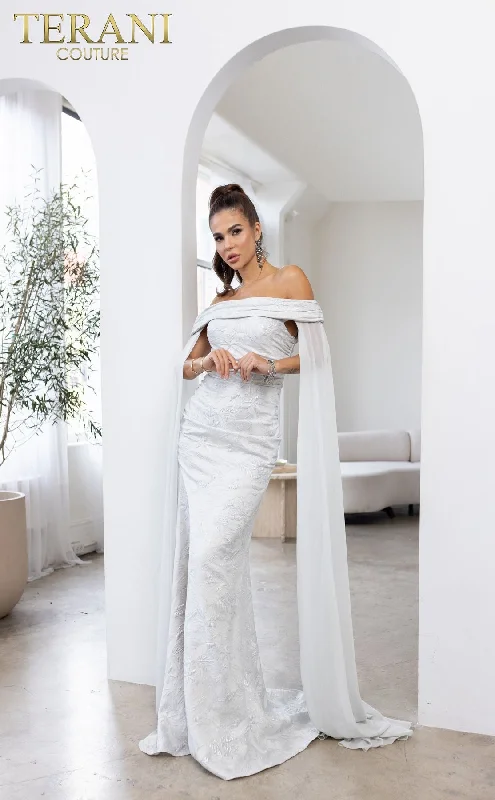 Terani Couture 241M2721 Cape Evening Long Mother of the Bride Dress Tunics Stylish elegant Terani Couture 241M2721 Cape Evening Long Mother of the Bride Dress Tunics Stylish elegant