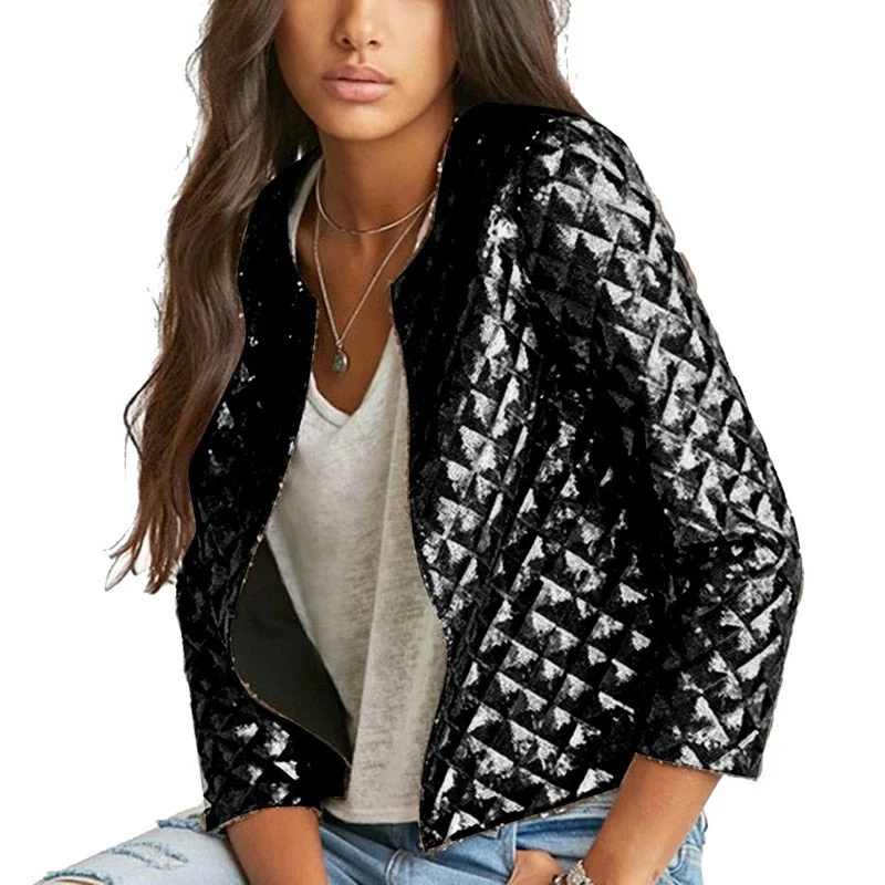 2019 New Spring Stylish Lozenge Jackets Women Gold Sequins Jacket Three Quater Sleeve Women Jacket Fashion Coats Female Tops Welt Pockets Slit Pockets Flap Pockets 2019 New Spring Stylish Lozenge Jackets Women Gold Sequins Jacket Three Quater Sleeve Women Jacket Fashion Coats Female Tops Welt Pockets Slit Pockets Flap Pockets