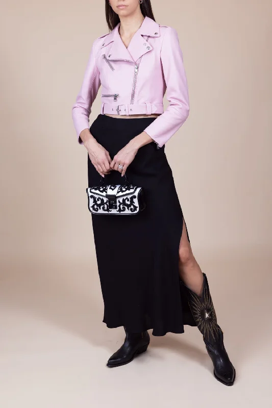 Cropped Biker Jacket - Rose Pink Jersey Jacket Tulle Jacket Batik Jacket